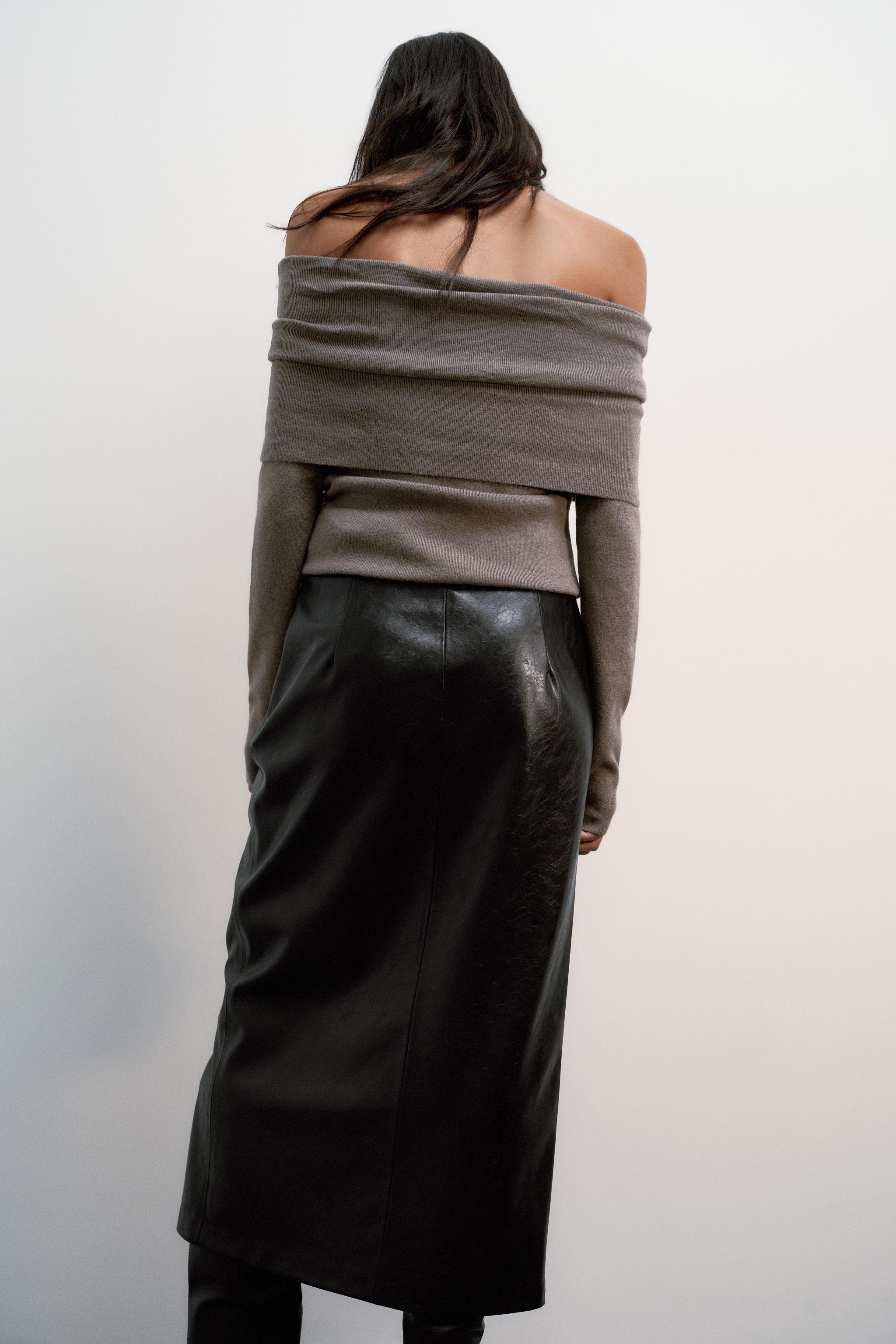 JUPE MIDI MATIÈRE SYNTHÈTIQUE